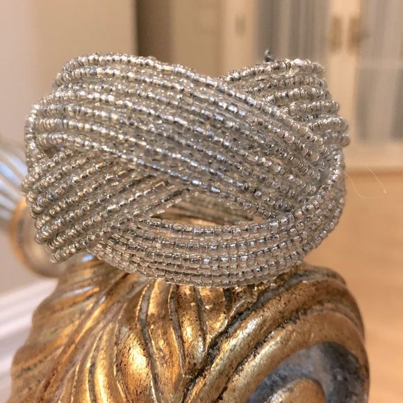 Silver Seed Bead Cuff Bracelet - Picture 4 of 13